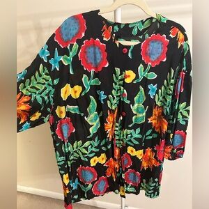 Floral print midi-length duster